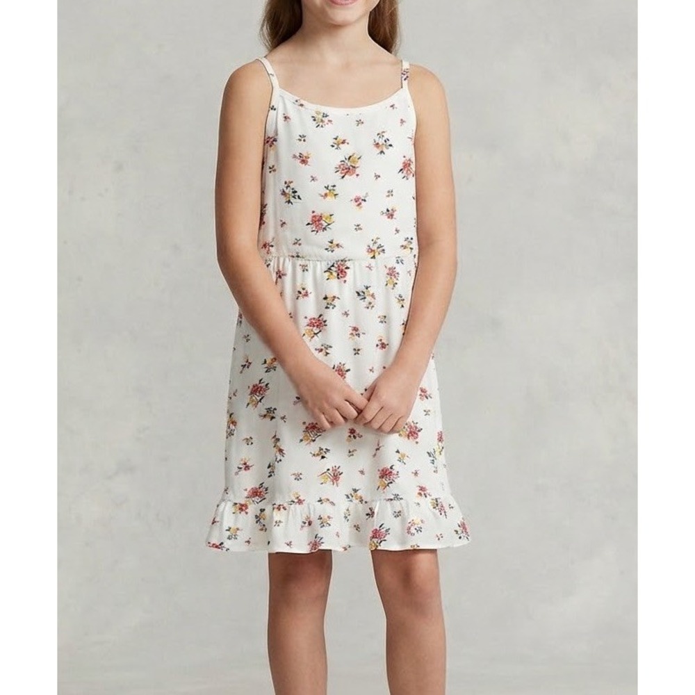 Abercrombie Kids Dress Girls Sz 11/12 White Floral Tank Sundress Ruffle Cute!